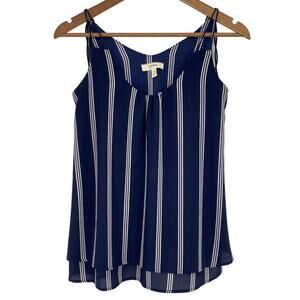 FREEWAY Tassel Tie Strap V Neck Tank Top Nautical Blue White Size Small Coastal